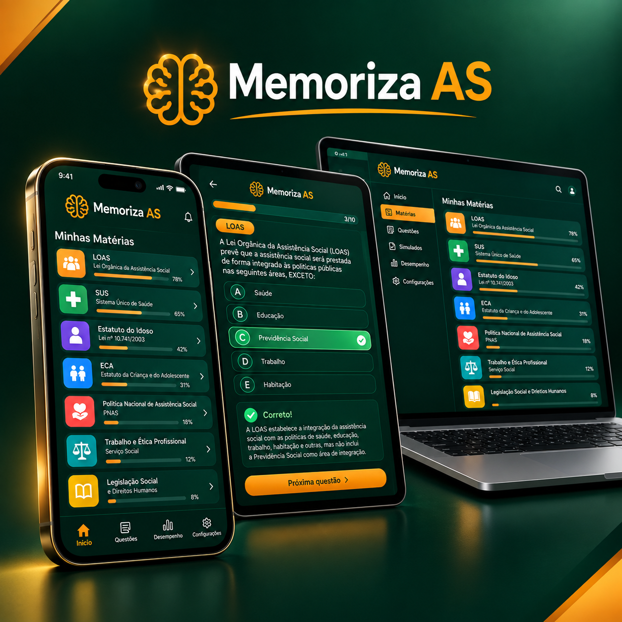 Memoriza AS no celular, tablet e computador